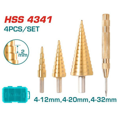 TOTAL 3pcs Step drill bit with 1pcs Automatic TACSD2041