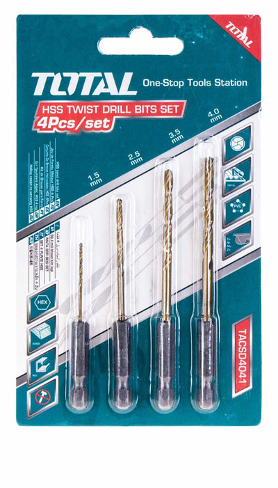 TOTAL HSS Twist Drill Bits 4 Pcs Set (TACSD4041)