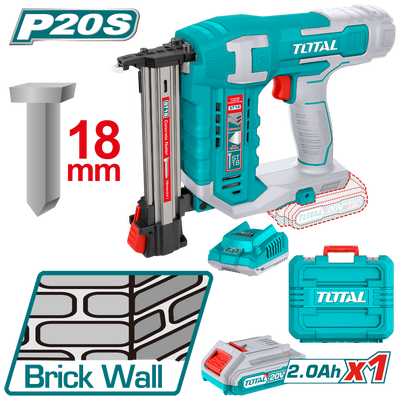TOTAL Cordless brick nailer 20Volt perfect for brick wall, iron sheets(≤1mm), and wood (TCSTLI3808)