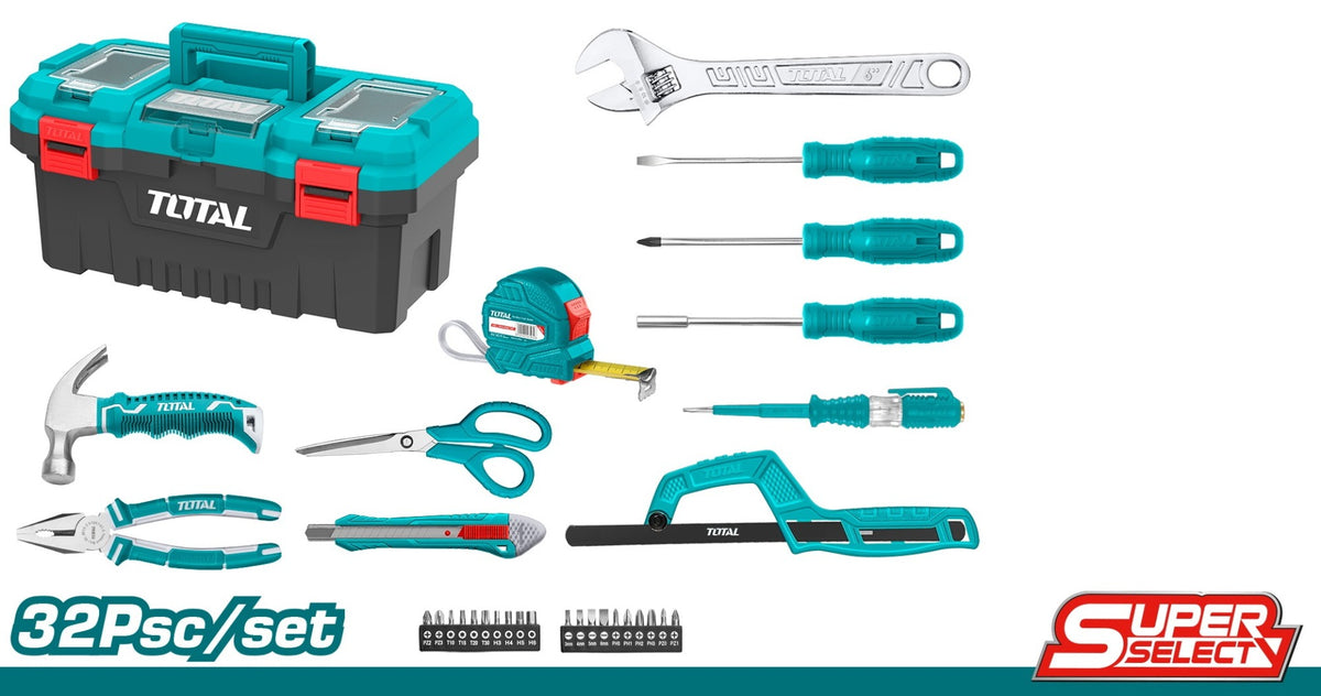 TOTAL 32 Pcs Hand Tools Set with Case – Durable & Practical