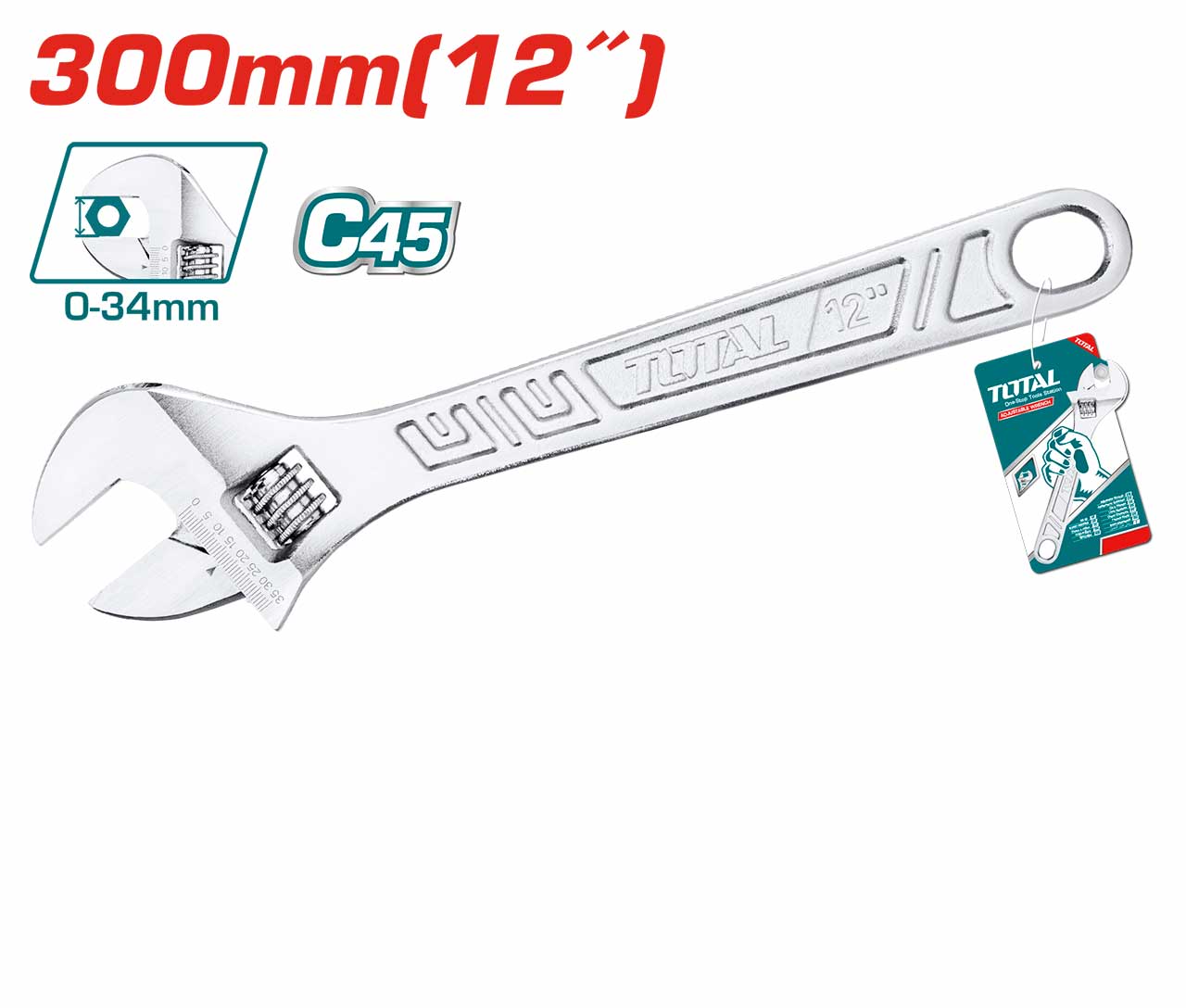 TOTAL 300mm Adjustable Wrench | 12-Inch (THT1010123)