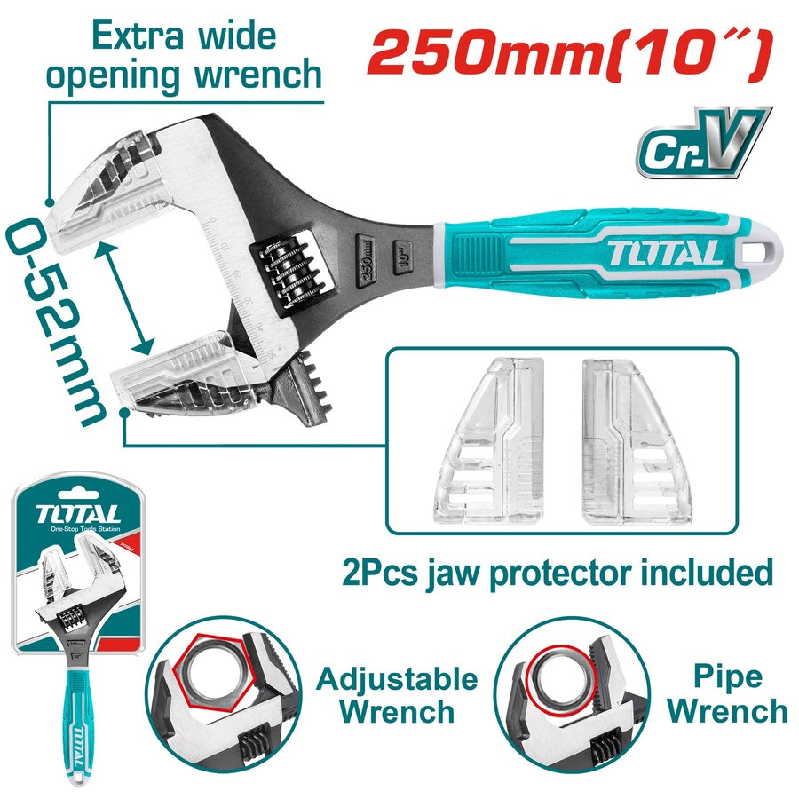 TOTAL 2-in-1 Wide Jaw Wrench for Nuts and Pipes (THT10210G)