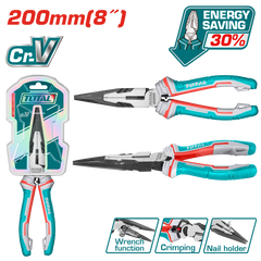 TOTAL 8″ High Leverage Long Nose Pliers Cr-V Grip