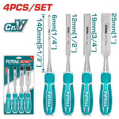 Total 4-Piece Wood Chisel Set – Ideal Tools for Woodworking