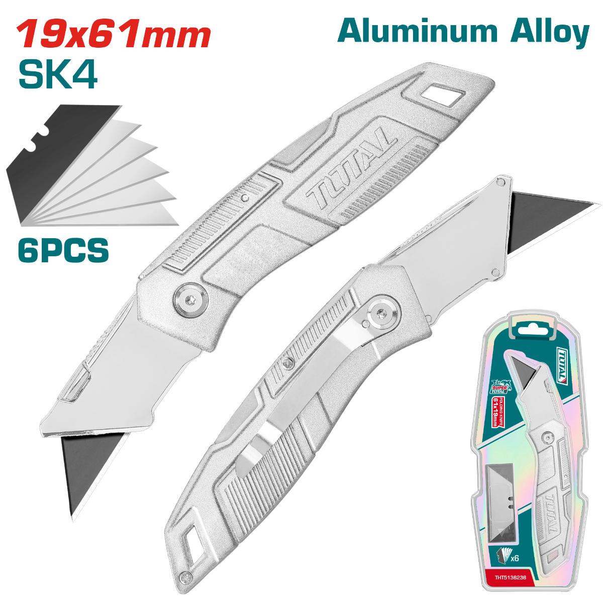 مشرط قابل للطي توتال مع 5 شفرات إضافية 61×19 ملم