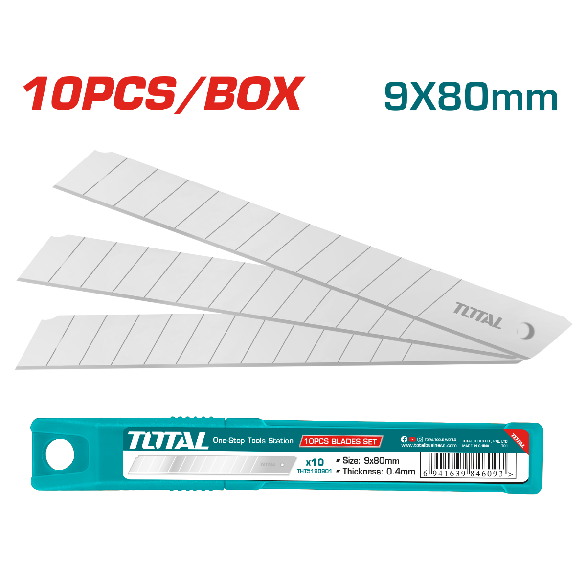 مجموعة شفرات توتال 9×80 ملم – 10 قطع للاستخدام المتعدد