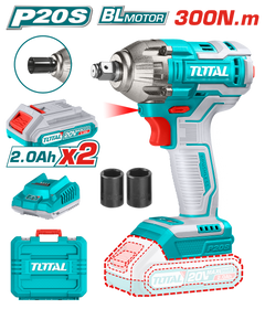 TOTAL 20V Cordless Impact Wrench - 300Nm Torque, 2 Batteries