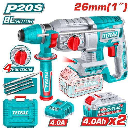 TOTAL 20V Brushless Cordless Rotary Hammer 26mm 2.5J Kit - TRHLI262085
