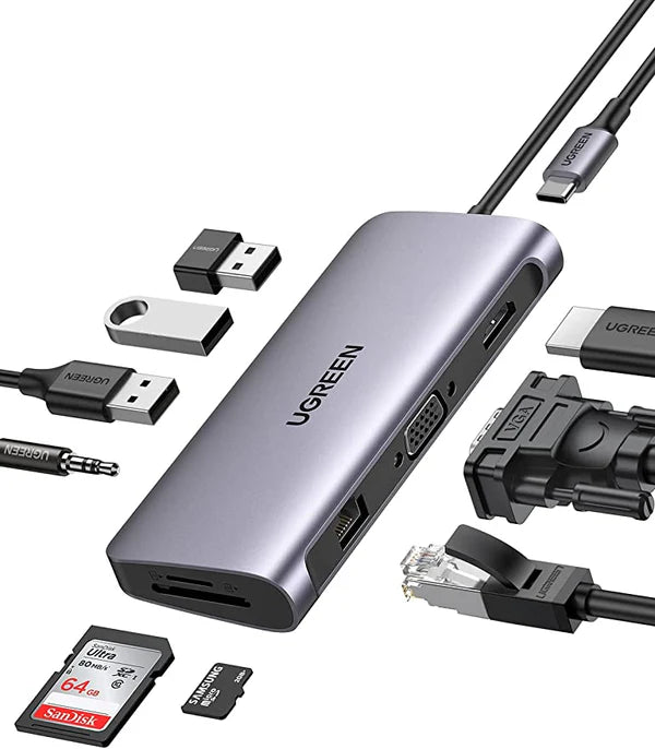 UGREEN 10-in-1 USB-C Hub with 4K HDMI, VGA, RJ45, and PD 100W
