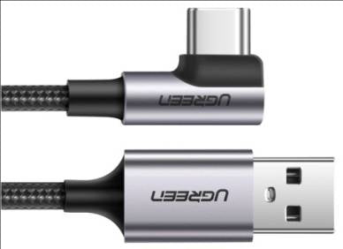 UGREEN Angled USB-C Male To USB2.0 A Male 3A Data Cable(90°Angle) Black 1M - 50941