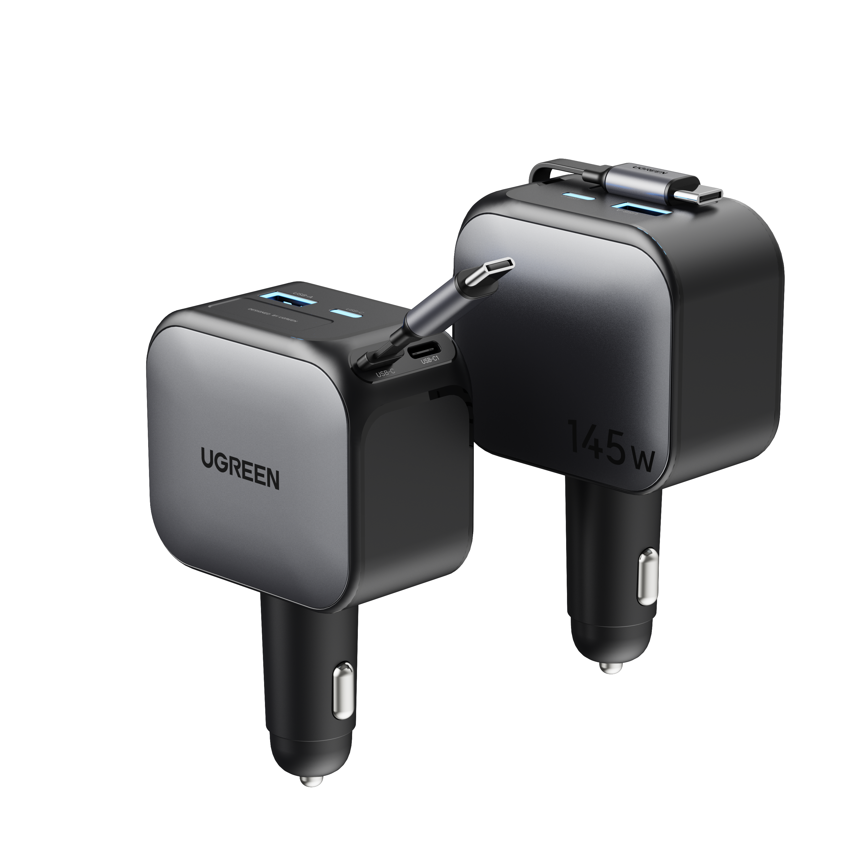 UGREEN 145W Fast Car Charger with Retractable Cable - 55910B