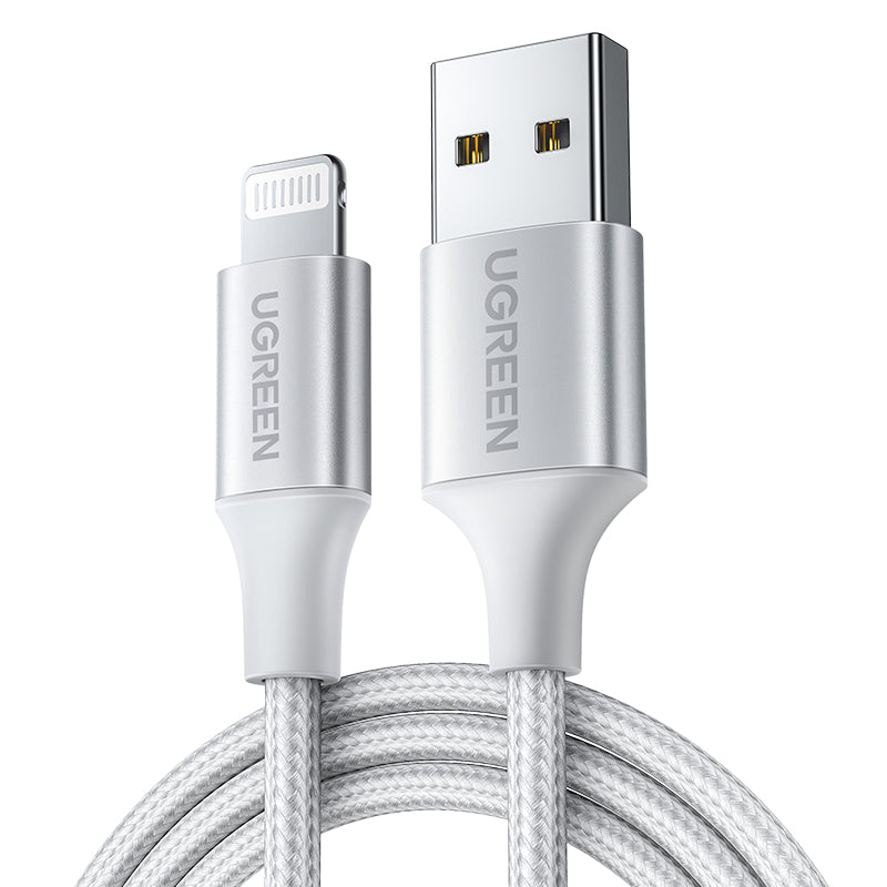 UGREEN USB-A to Lightning Cable 2.4A Max Silvery White 2m - 60163