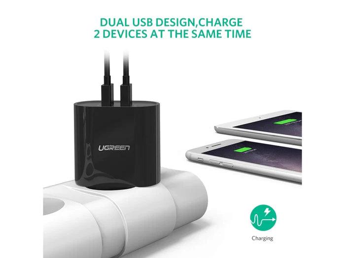 شاحن حائط يوجرين ثنائي USB 3.4A EU - أسود