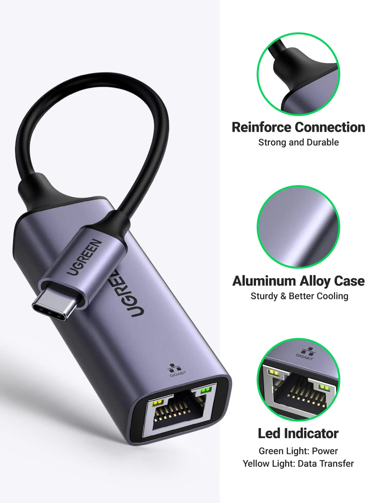 محول UGREEN USB-C إلى إيثرنت بسرعة 2.5Gbps