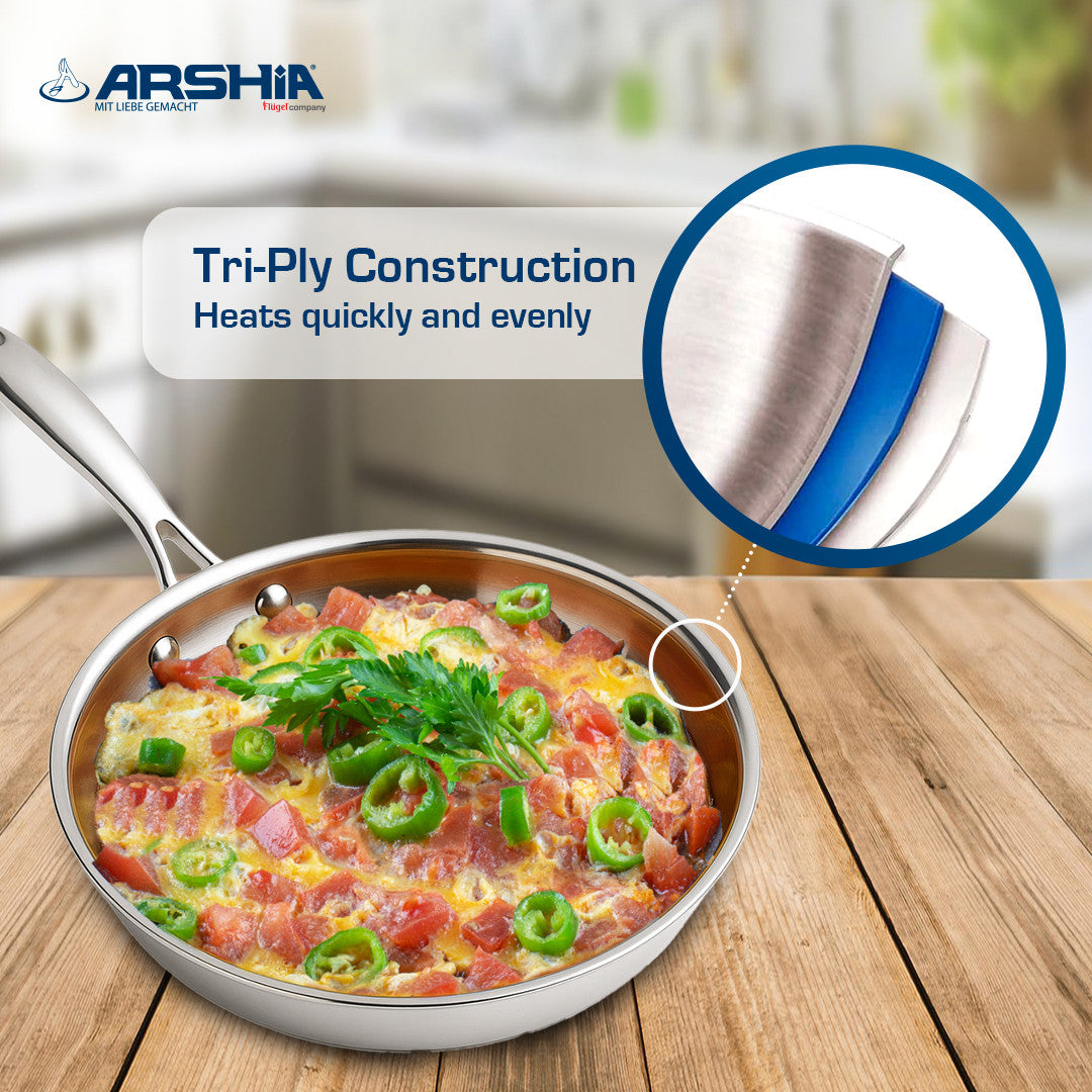 مقلاة Arshia Tri-Ply ستانلس ستيل 24 سم بنواة ألمنيوم