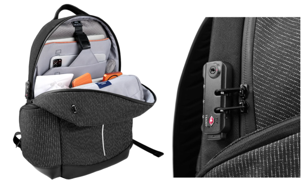 WIWU Anti-Theft Numeric Lock Backpack – 15.6-inch Laptop, Security Cable & 60W Charging Cable, Black