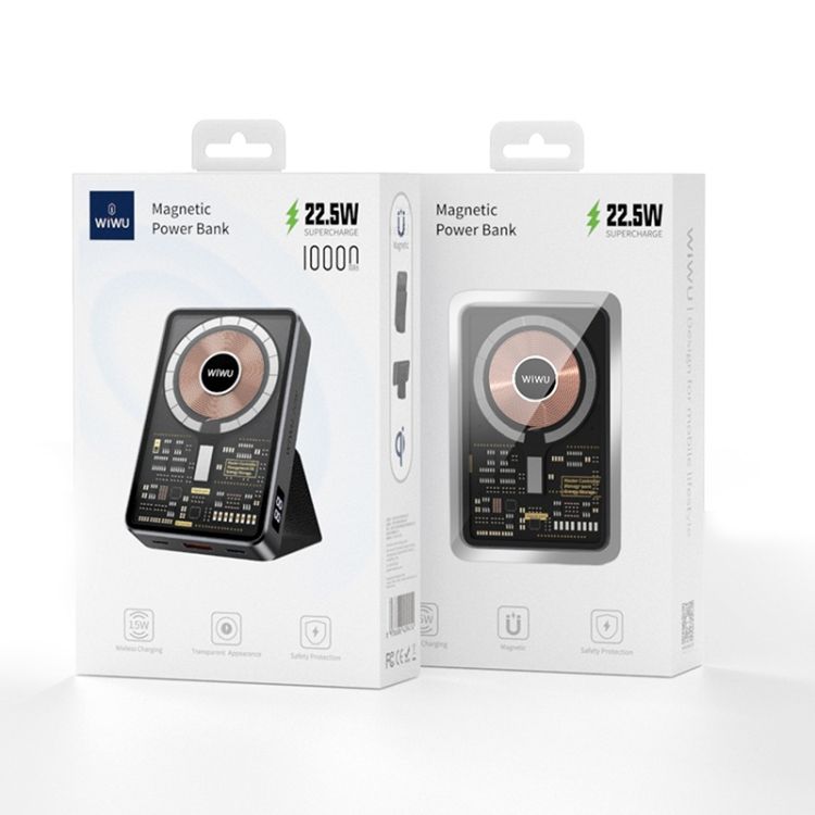 باور بانك المغناطيسي الشفاف من ويوو بقوة 22.5 وات وسعة 10000 مللي أمبير في الساعة - أسود