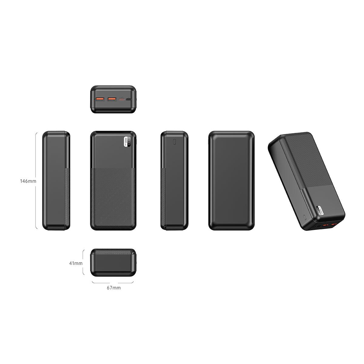 باور بانك محمول Xipin PX723 بمنفذين USB بسعة 30000 مللي أمبير في الساعة مع مؤشر ضوئي LED للشحن السريع