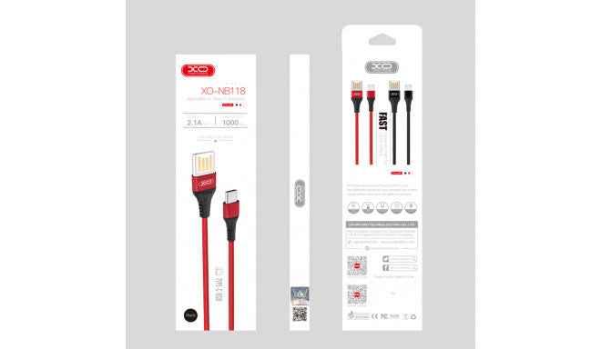 كابل XO NB118 USB إلى Lightning 2.1A – 1 متر أحمر