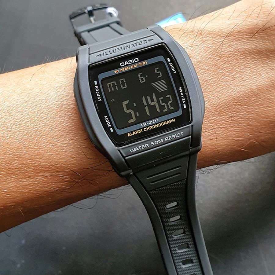 Casio Digital Sports Resin Strap Black Dial Quartz W-201-1B