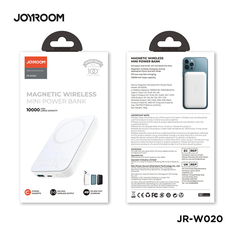 JOYROOM JR-W020 20W Mini magnetic wireless power bank 10000mah - كارت Cart.JO - جوسيل JoCell جوسيل