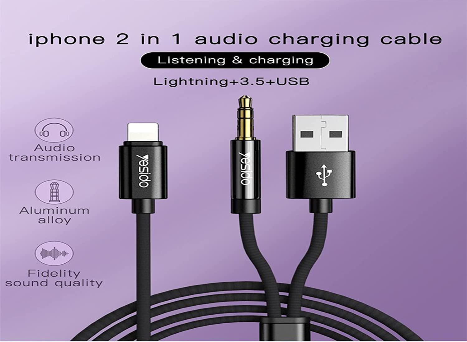 YESIDO AUX Lightning to 3.5MM Adapter Charging & Listening - Black