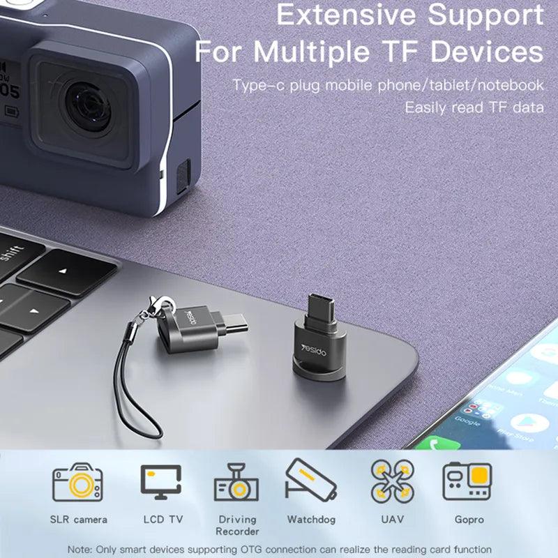 YESIDO GS19 Type C TF Card Reader for Easy Data Transfer - Black