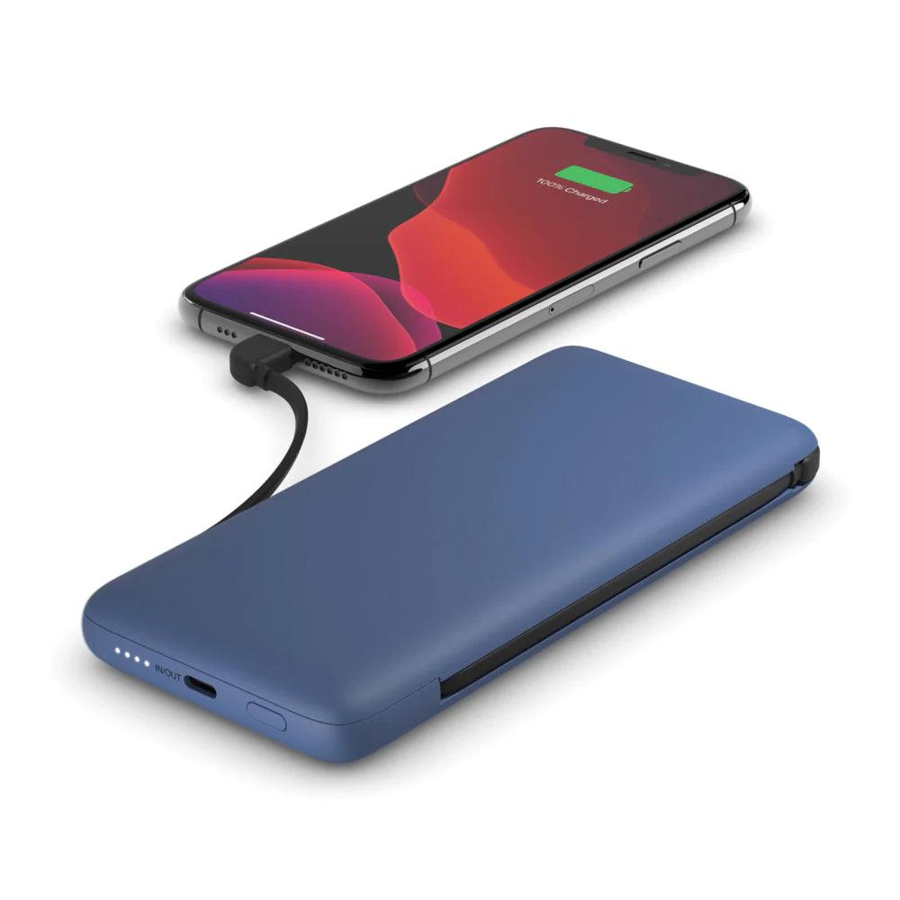 Belkin 10,000 USB C Power Bank with Integrated Cables - Blue