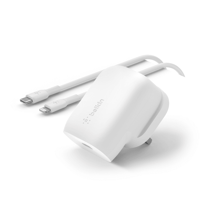 Belkin 30W USB C PD Wall Charger & USB C to Lightning Cable - White