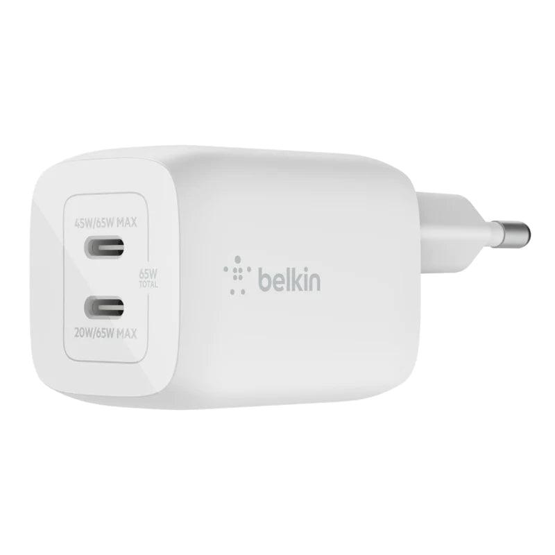 Belkin 65W Dual USB C PD GaN Charger with PPS Compact Power - White