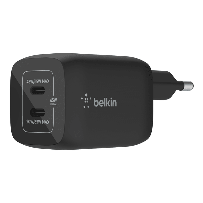 Belkin 65W Dual USB C PD GaN Fast Charger - Black