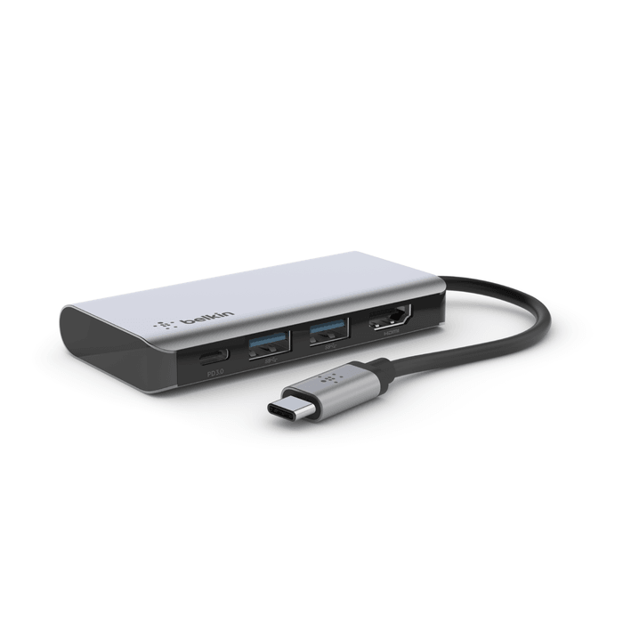 Belkin USB C 4 in 1 Multiport Adapter for Easy Connectivity - Grey
