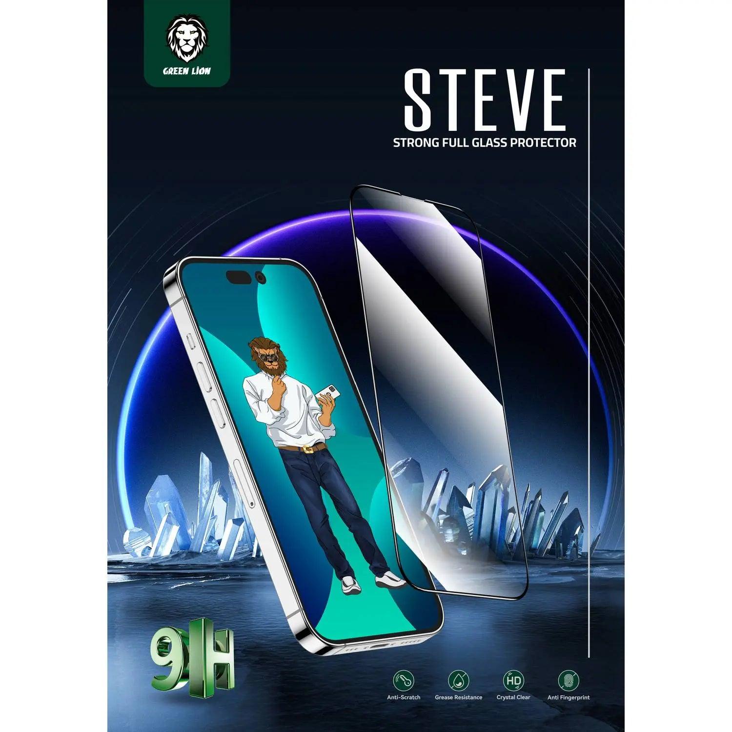 واقي شاشة كامل من ستيف جلاس 9H باللون الأخضر لهاتف iPhone 14 Pro (6.1 بوصة) - شفاف