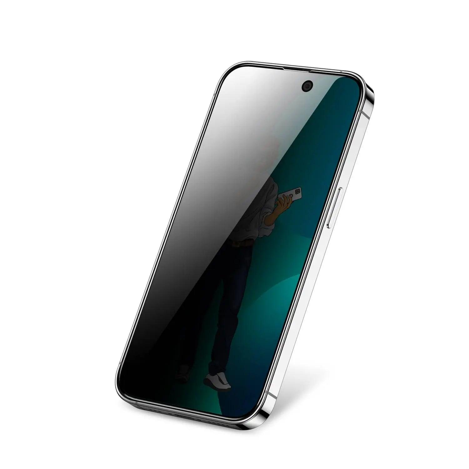 واقي شاشة زجاجي كامل من ستيف 9H باللون الأخضر لهاتف iPhone 14 Pro (6.1) - أسود