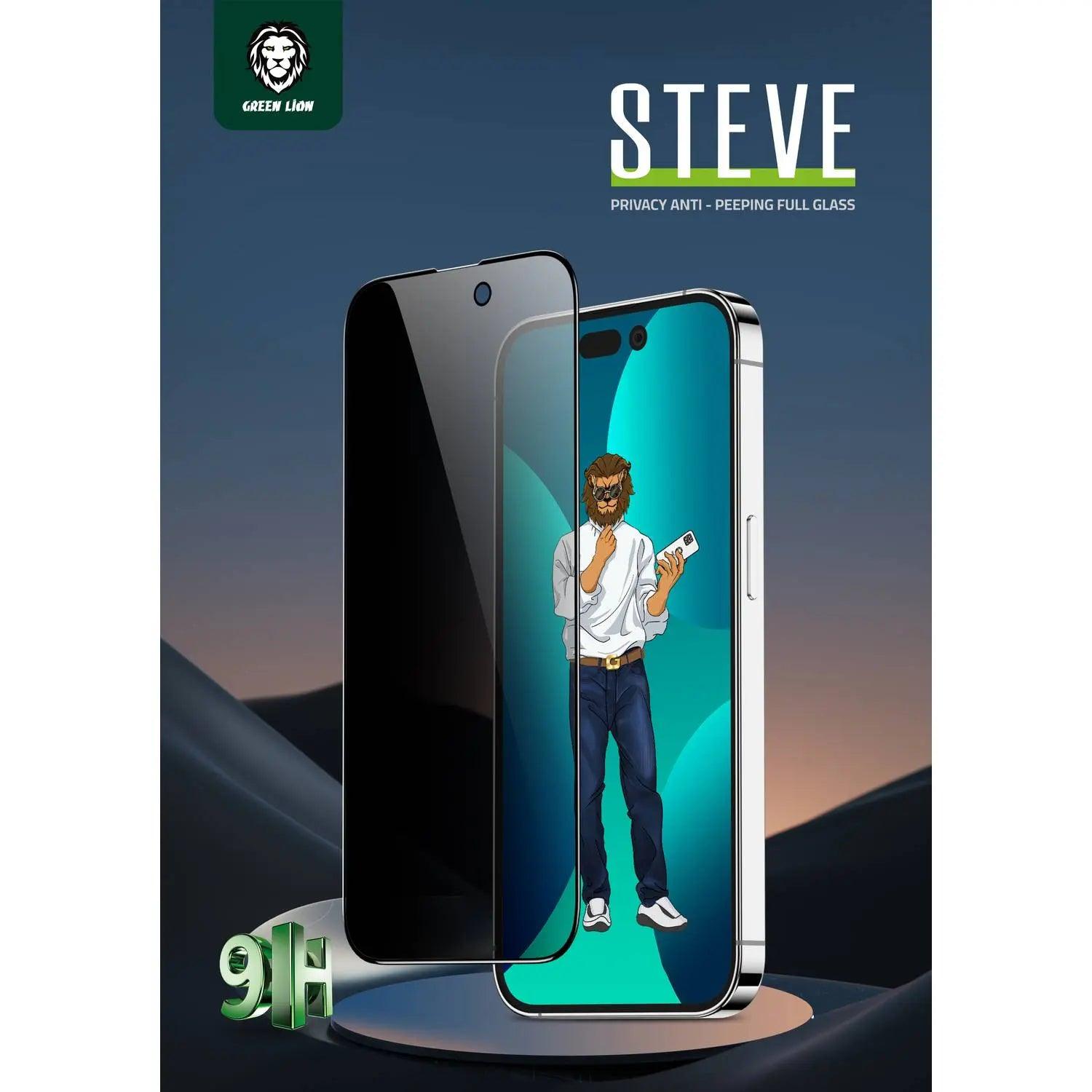 واقي شاشة زجاجي كامل من ستيف 9H باللون الأخضر لهاتف iPhone 14 Pro Max (6.7) - أسود