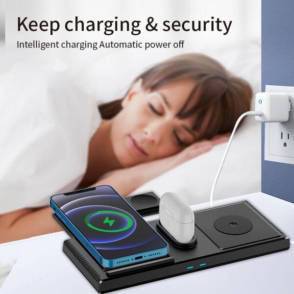 شاحن يسيدو اللاسلكي القابل للطي 4 في 1 مع شحن سريع - أسود