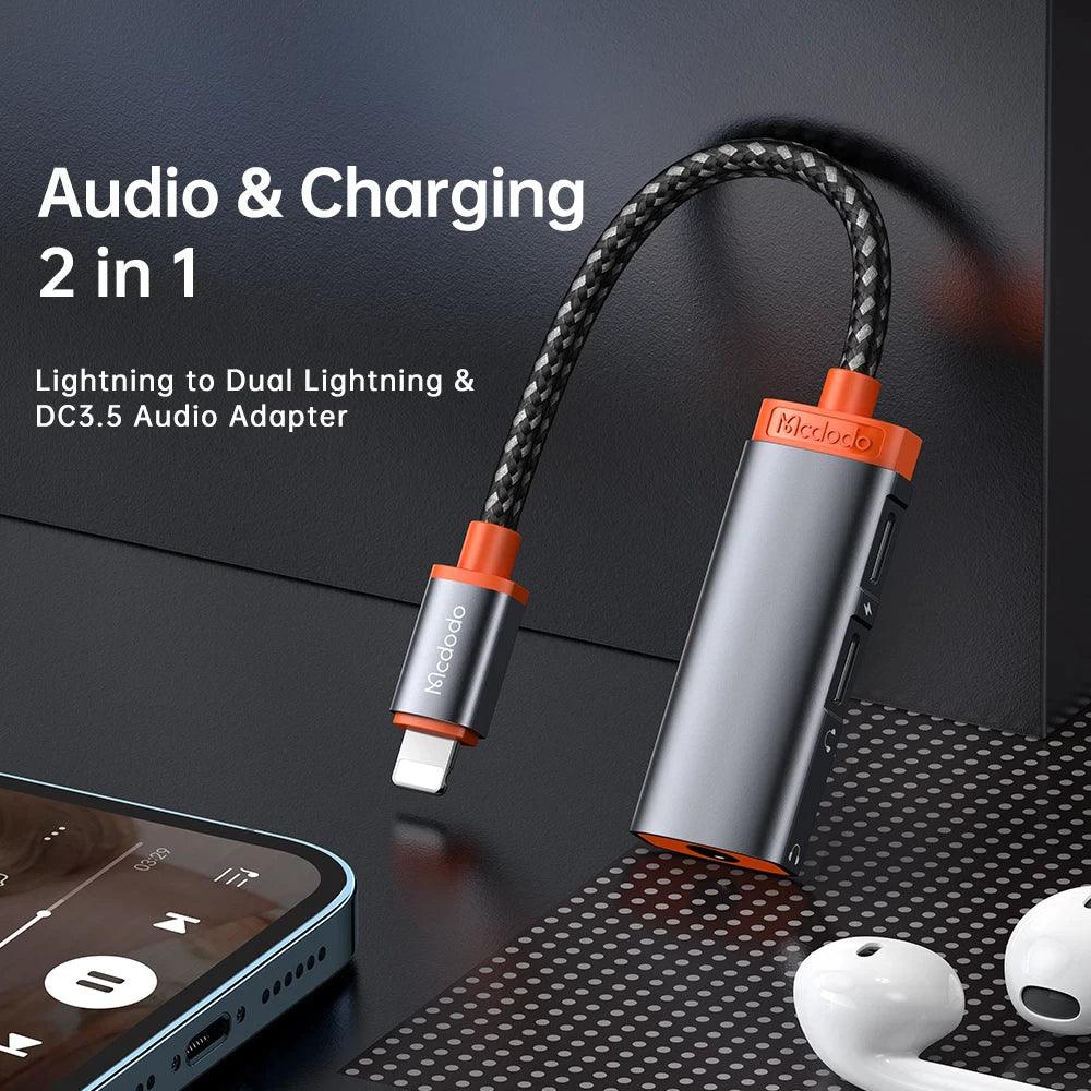 Mcdodo Lightning to 3.5mm Audio & OTG Charging Adapter - Black