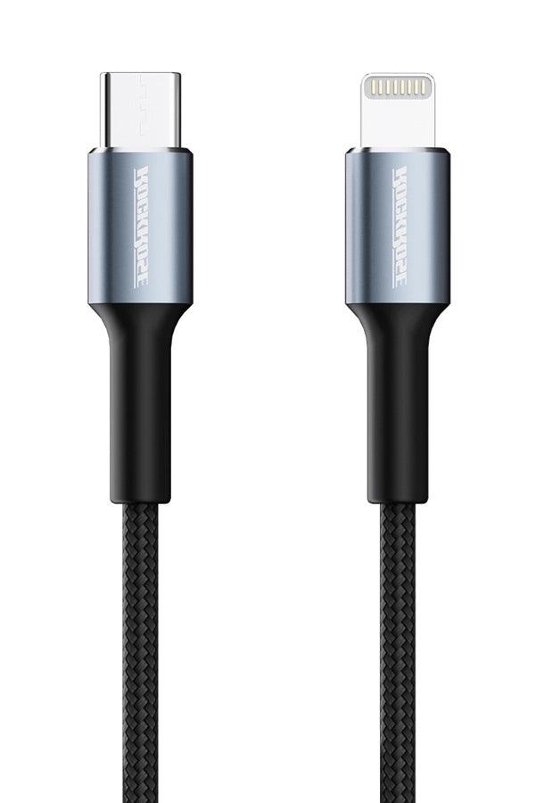 Rockrose Braided USB C to Lightning Cable 20W 1m - Black