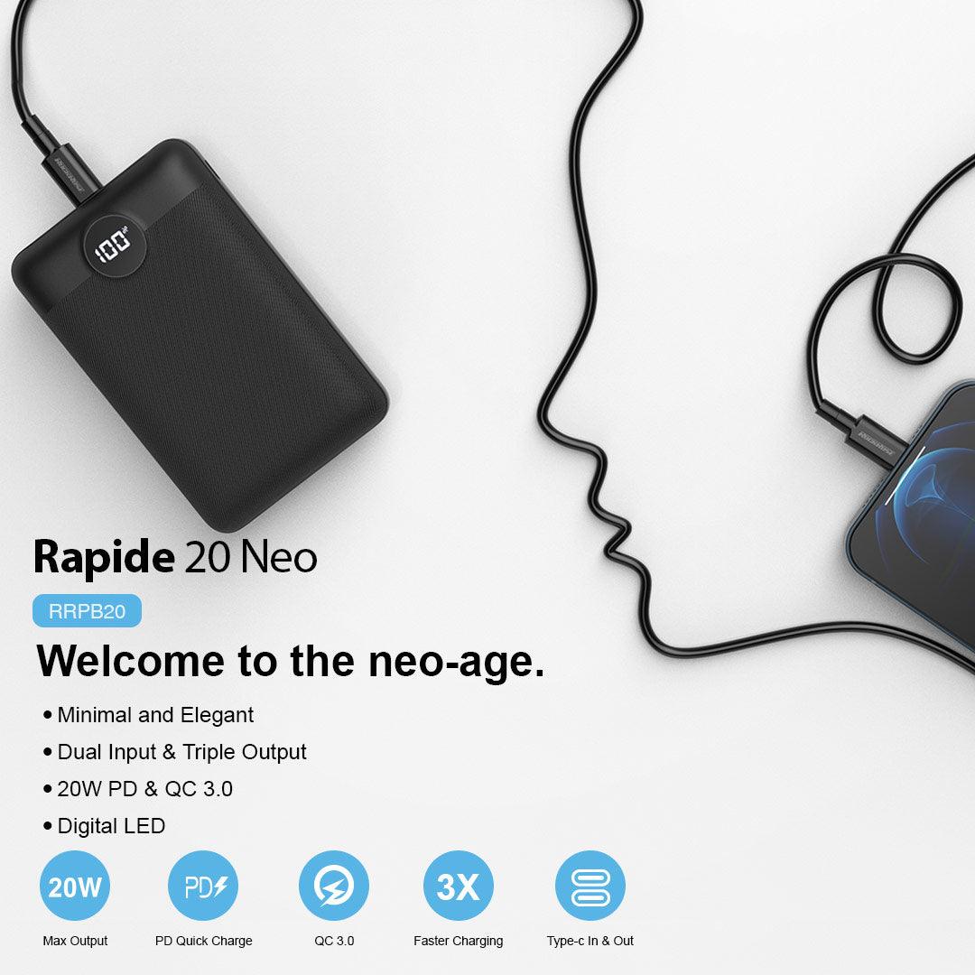 Rockrose Rapide 20 Neo Power Bank 20000mAh PD & QC 22.5W