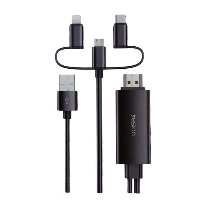 Yesido 3 in 1 HDMI Cable Easy Connection & HD Display - Black