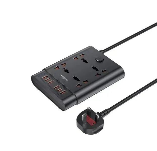 Yesido MC08 10 in 1 Power Socket with 6 USB Ports - Black