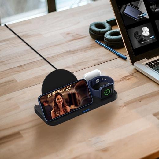 شاحن روك روز اللاسلكي 15 وات أنيق ومتعدد الاستخدامات - أسود