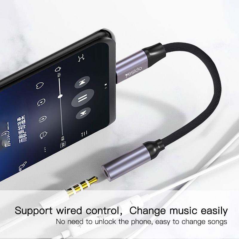 YESIDO YAU19 HiFi Audio Adapter with Type C & 3.5mm Jack - Gray