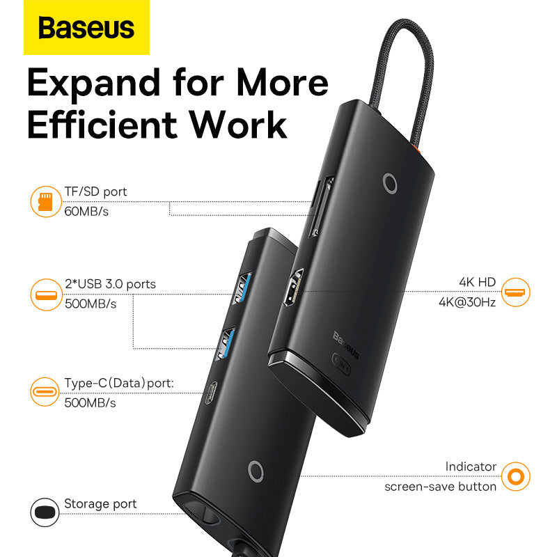 Baseus Lite Series 6-Port Type-C HUB Docking Station - Black