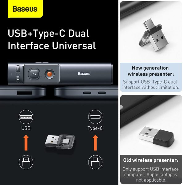 Baseus Orange Dot Wireless Presenter Red Laser Charging