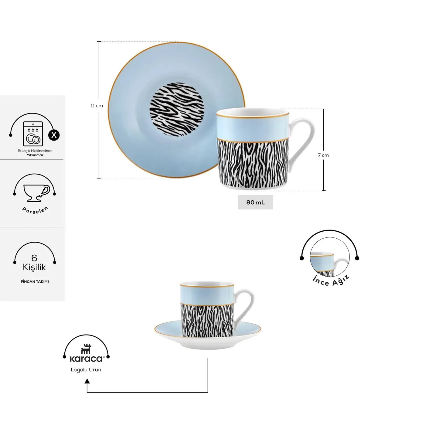 KARACA BALİ 80 ml Coffee Cup Set of 6 – Elegant Design