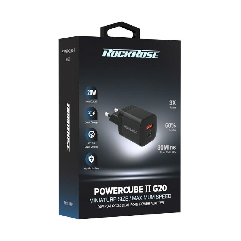 RockRose 20W PD & QC 3.0 2 Port Wall Charger Fast Charging - Black