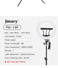 Jmary 14 Inch Selfie Ring Light - Black