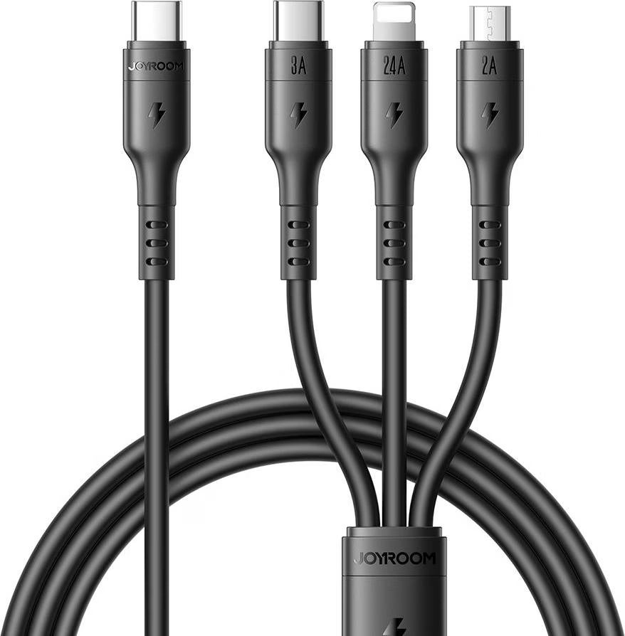 Joyroom S-A61 OmniGo Series 3.5A USB-A to Type-C, Lightning & Micro USB 3-in-1 Charging Cable – 1.2 m, Black | 12-Month Warranty