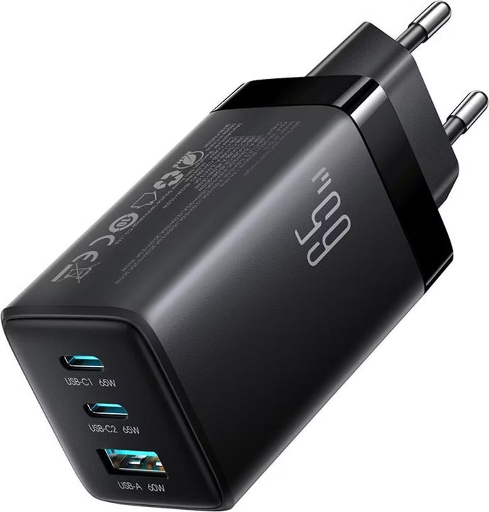 Joyroom JR-TG10 65W GaN Charger - Black (EU) + A14 C to C 100W 1.2m Cable - Black